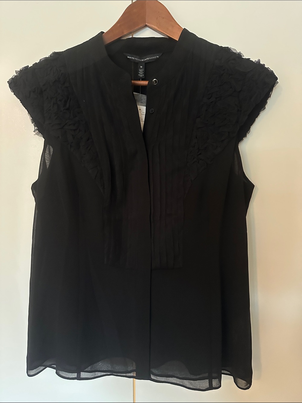 White House Black Market Black Ruffle Cap-Sleeve